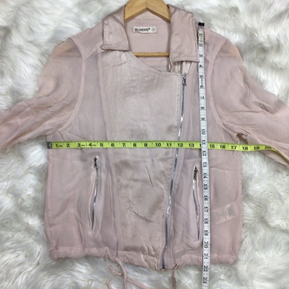 Blank NYC Sheer Lightweight Asymmetric Zip Sheer Moto Jacket Shirt Blush S. - Picture 3 of 8